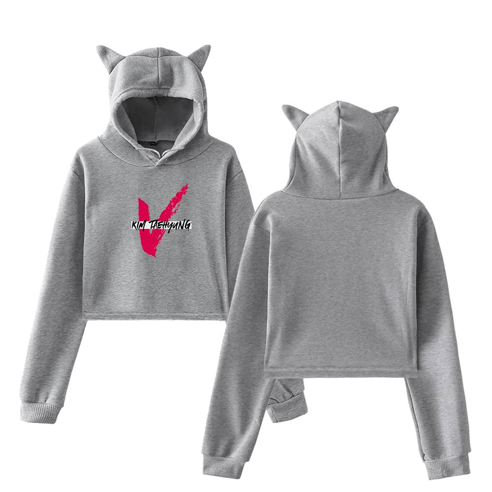 BTS V Checkmark Cropped Hoodie - Image 4